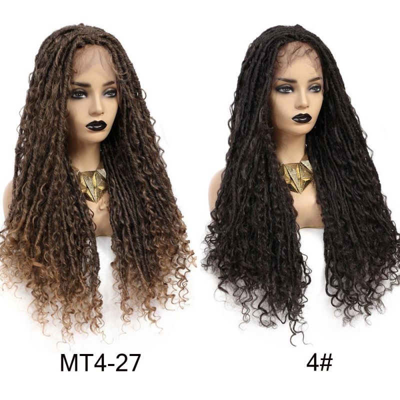29" Faux Locs Curly River Hair Crochet Braided Wigs Ombre Brown Straight Dreadlocks Synthetic Hair Wigs for Black Women