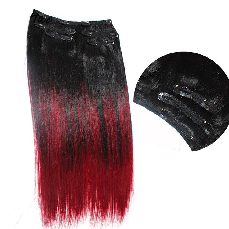 Brazilian Clip Skin Weft Seamless Clip in Human Hair Extensions #T1b/Red