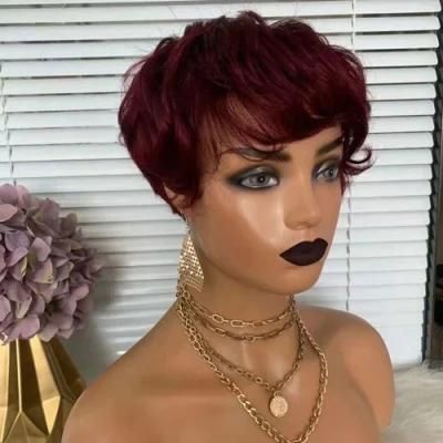 Kbeth 99j Red Short Straight Hair Wigs Custom Logo Accept Luxury Remy Real Brazilian Chinese Human Hair 10 Inch Cheap Women Wig Machine Made