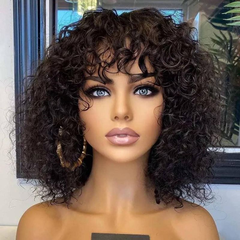 Kbeth 150% 200% Density Brazilian Perruque Glueless Nonlace Machine Made with Bang Water Wave 100% Human Hair Wigs, Main Picture 14" Wholesale