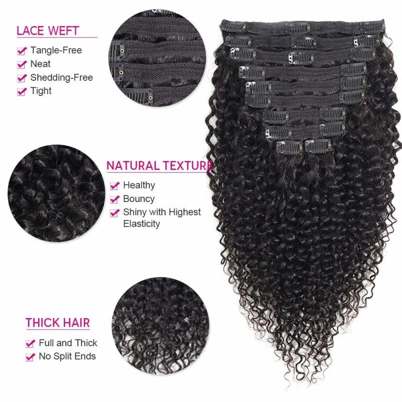 Kbeth Human Hair Extension Clip in Fashion Jerry Curly 100% Brazilian Real Remy Hair 10PCS 26 Inch Black Color 120g Sexy Weave Human Hair Extensions Tangle Free