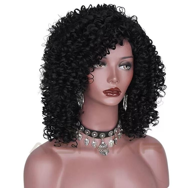 16inch Cheap Brazilian Hair Afro Kinky Curly Wigs Heat Resistant Synthetic Wigs
