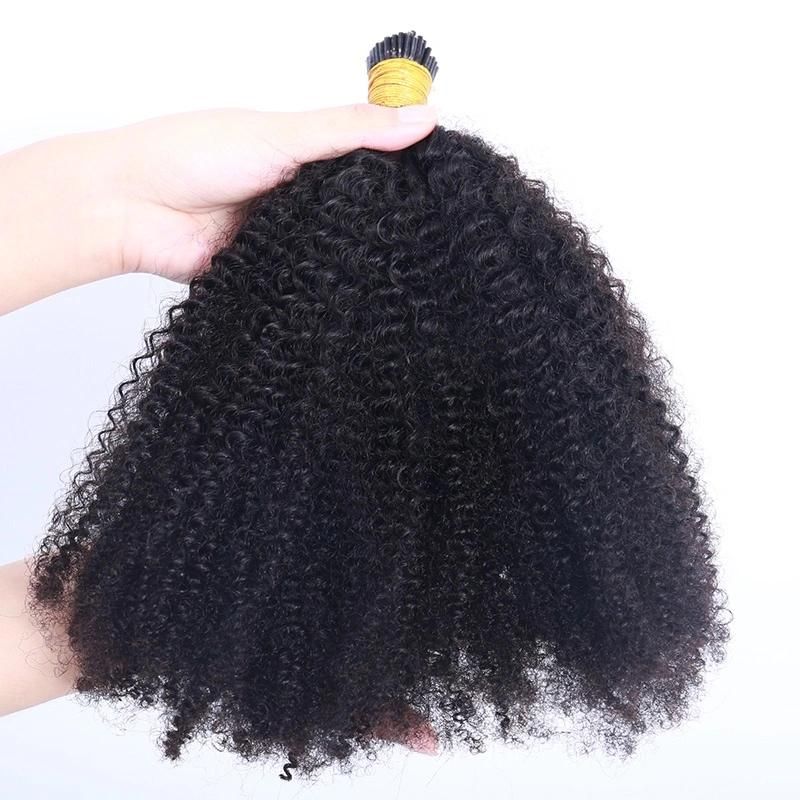 20inch 1PCS/Lot of Afro Kinky Curly Human Hair 4b 4c I Tip Microlinks Brazilian Virgin Hair Extensions Hair Bulk Natural Black Color for Women