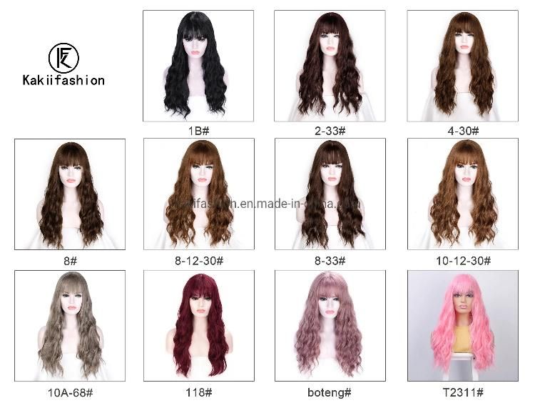 26 Inch Long Women Wigs with Bangs Water Wave Heat Resistant Synthetic Wigs for Women African American