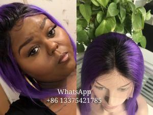 Wholesale Straight Brazilian Hair Lace Frontal Bob Wigs #1b/Purple Color