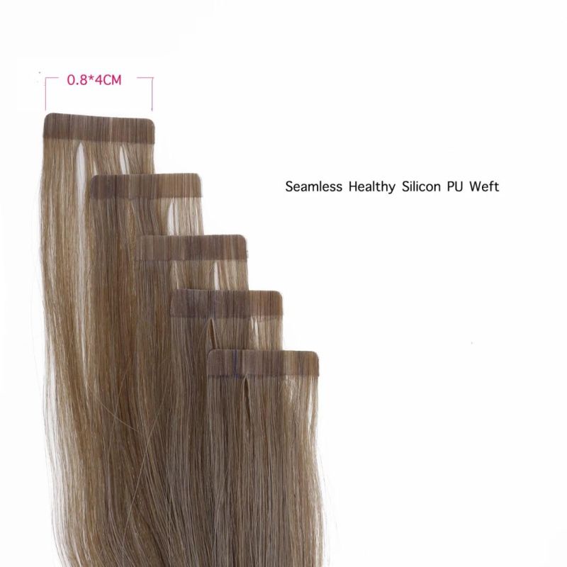Hair for Salon Human Tape in Hair Extensions 100g/Pack 40PCS Straight Seamless Skin Weft (22inches Color 8 Light Brown)