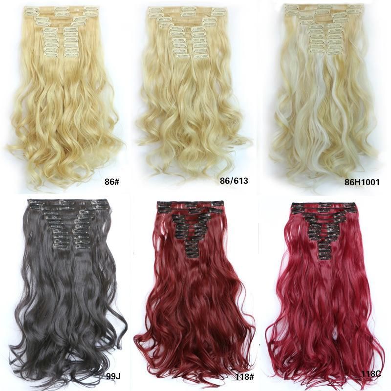 Clip in Hair Extension 22"Inch 140g Synthetic Curly Body Wavy Hair Hairpiece 6PC/Set for a Full Head