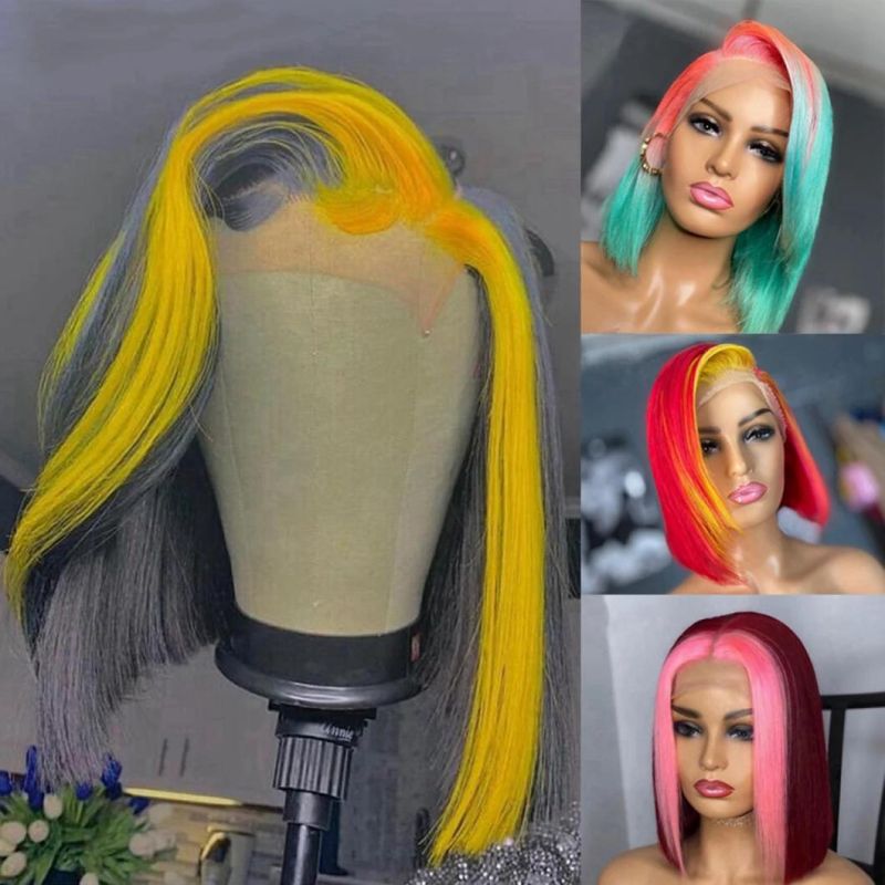 Bob Lace Front Wigs Grey Yellow Highlight Wig Human Hair 13X4 Lace Frontal Wig Brazilian Red Short Bob Human Hair Wigs for Women