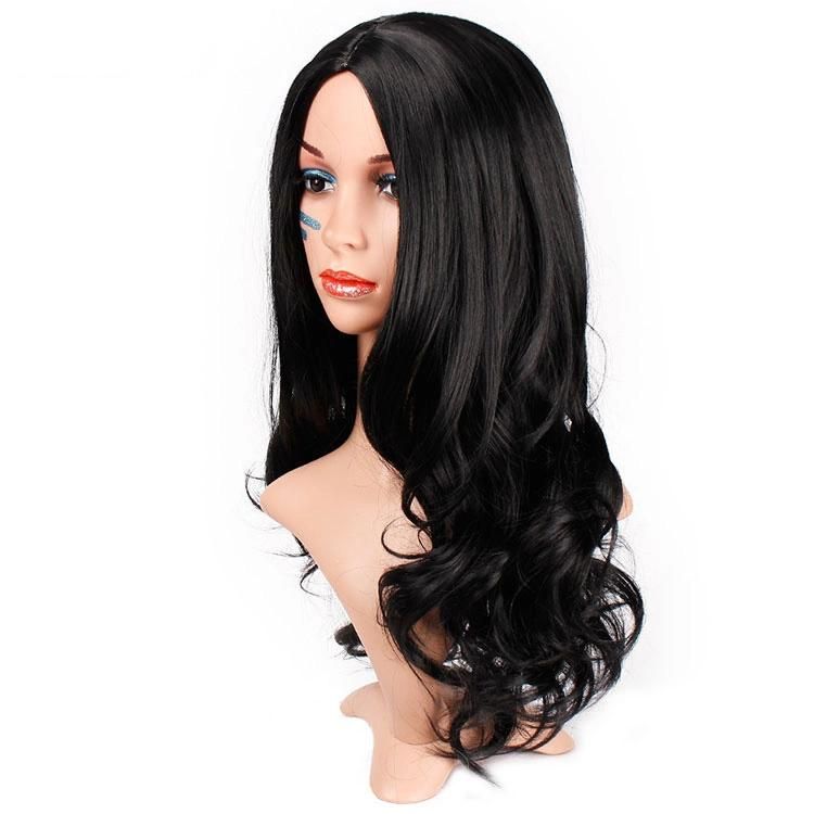 26inch Black Color Synthetic Long Body Wavy Wigs Human Hair