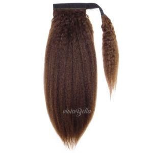 Dark Brown Coarse Straight Ponytail 100% Human Hair Kinky Straight Ponytail
