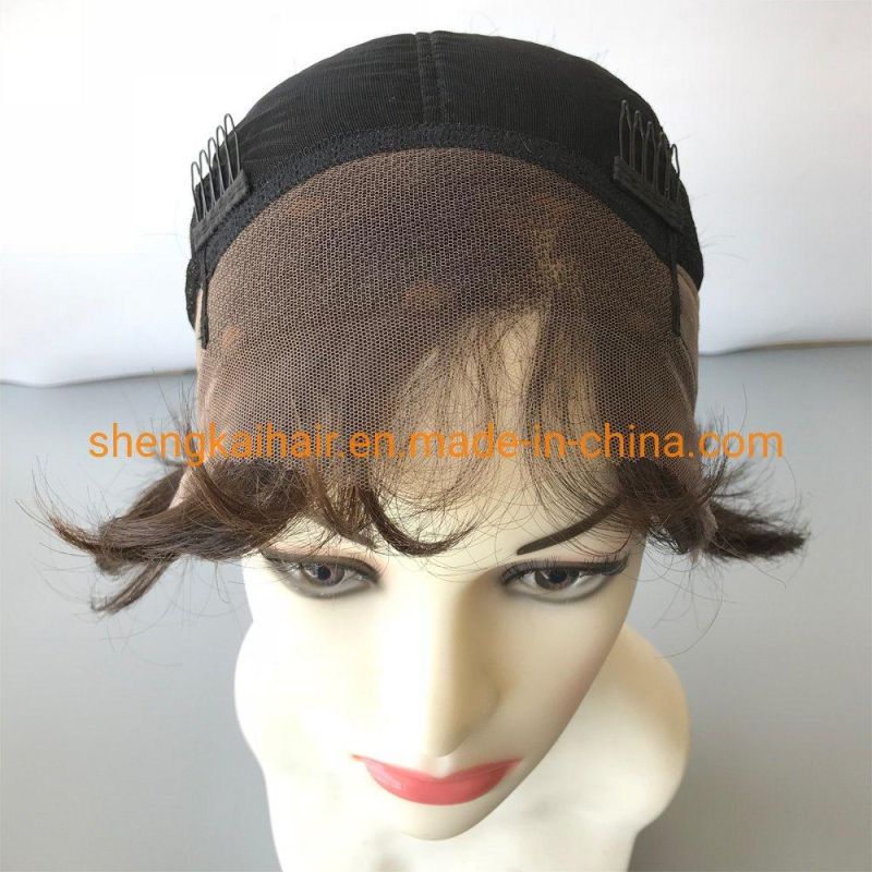 Wholesale Good Quality Handtied Heat Resistant Fiber Short Curly Lace Front Wigs with Bangs 622