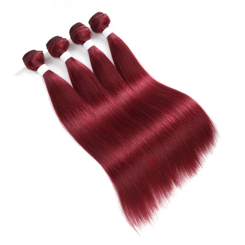 Burgundy Red Color Bundles with Frontal Brazilian Straight Human Hair Weave Bundles Non-Remy Hair Extension