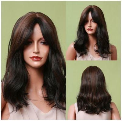 Freeshipping Synthetic Wig for Women Dark Brown Highlights Natural Hair Wig Middle Part Long Wave Wigs Heat Resistant Dropshipping Wholesale