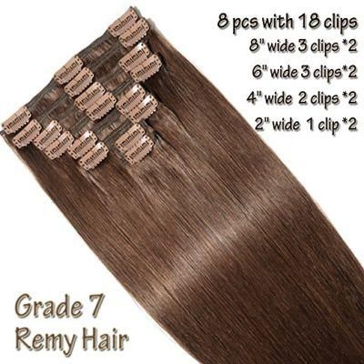 Wholesale Price Clip in Hair Extensions 8pieces 20clips for Full Head Set Clip in Human Hair (AV-CH160-20-4)