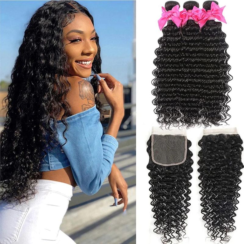 Kbeth Hot Selling Brazilian Hair 13X4 Deep Wave in Extension Human Hair Transparent Lace Closure, HD Lace Closure Frontal