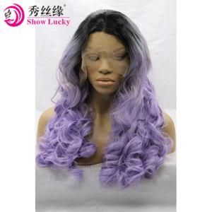 High Quality 180% Density #1b/Grey/Purple Ombre Synthetic Lace Front Wigs Heat Resistant Synthetic Fiber Front Hair Wigs for Black Women