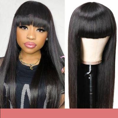 14inch Brazilian Straight Human Hair Bob Wigs with Bangs Non Lace Full Machine Made Human Hair Cheap Remy Wigs for Black Women