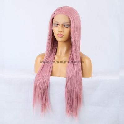 China Hair Factory Synthetic Fiber Hair Long Straight Pink Natural High Quality Cosplay Wig