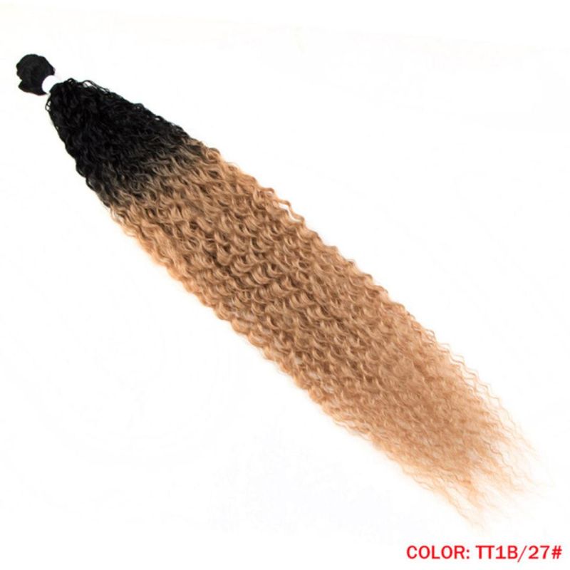 Kinky Curly Ponytail Hair Bundles Soft Long Brazilian Human Hair Weave Ombre Brown Blonde Hair Extensions 32 Inches