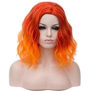 Aicos Orange Ombre 35cm Short Curly Halloween Party Anime Cosplay Wig for Women, Heat Resistant Full Wig +Cap