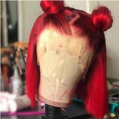 Riisca Red Color Lace Front Short Bob Wig Pre Plucked Brazilian Human Hair Wigs for Women Bleached Knots Hair