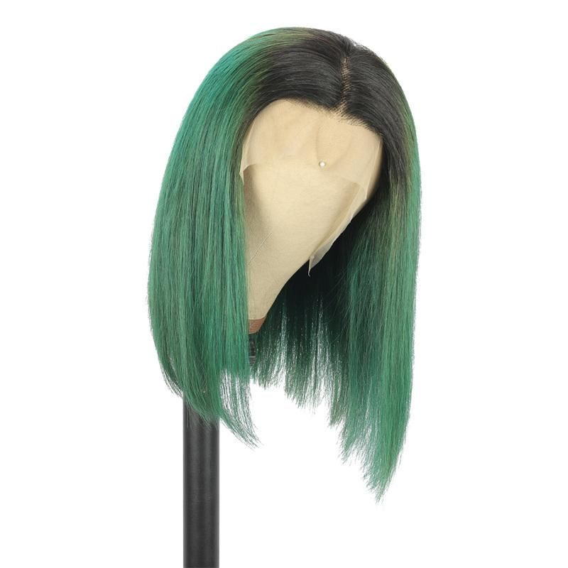 Good Looking Colorful Green Bob Wig, Ombre Color 1b Green Human Hair Bob Wig in Stock