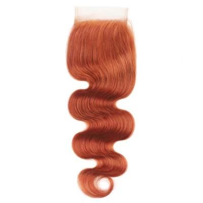 Remy Human Hair 4*4 Lace Closure Body Wave Hair Extension #Ginger