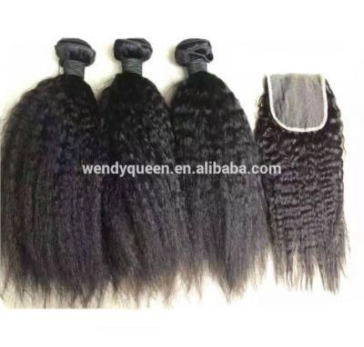 Hairpiece 4X4 Lace Closure Virgin Brazilian Kinky Straight Human Hair Bundles with Closure Set