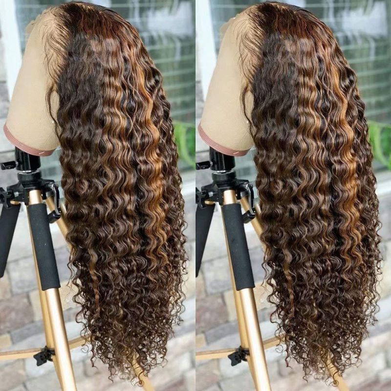 Blonde 30 Inch Long Straight Brown 13X4 Transparent Lace Highlighted Human Hair Wigs 10A Highlight Body Wave Hair Full Wig