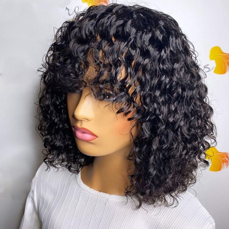 Kbeth 150% 200% Density Brazilian Perruque Glueless Nonlace Machine Made with Bang Water Wave 100% Human Hair Wigs, Main Picture 14" Wholesale