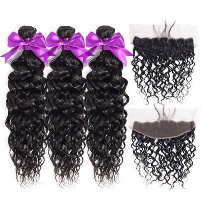 Water Wave Bundles with Closure and Wavy Human Hair 3 Bundles with Closure Brazilian Hair Weave Bundles
