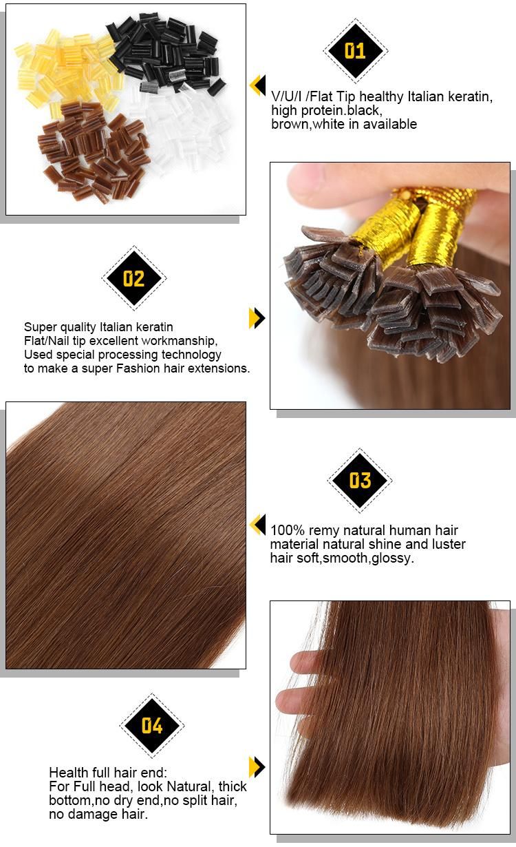 Human Hair Keratin Hair Bonding Extensions Flat Tip Hair Extensions