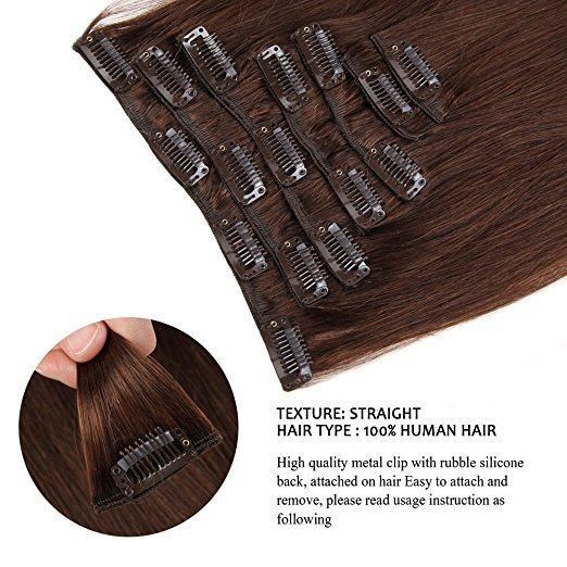 100% Human Hair Brazilian Hair Clip in Hair Extension 7PCS (AV-CHL07-18-2)