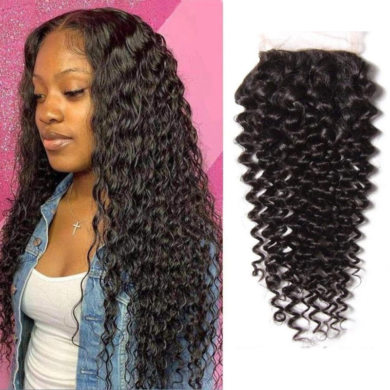 Lace Closure Curly 4X4 Brizilian Virgin Human Hair Closure Curly Wave Hair Closure Natural Black Color Hair Extention 16 Inch