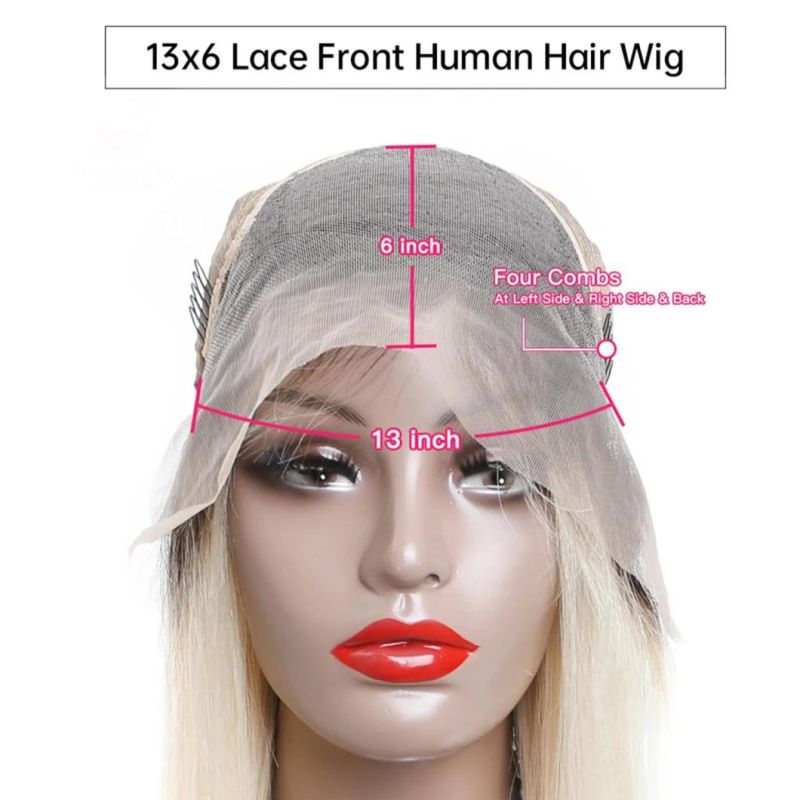 13X4 Lace Frontal Wig Human Hair Pre Plucked Long Brazilian Straight Blonde Ombre Color 613 HD Glueless Full Lace Wigs 24 Inches