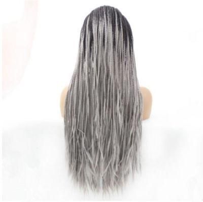 Wig Female Three-Strand Braid Length Gradient Gray Hair