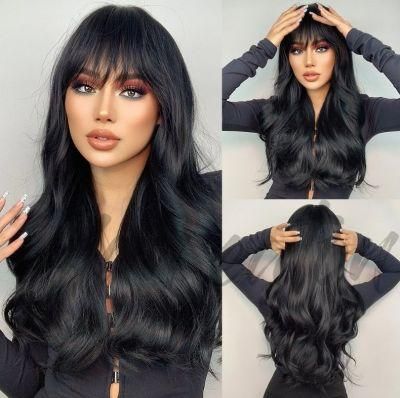 Freeshipping Long Wavy Black Synthetic Wigs for Women Heat Resistant Natural Middle Part Cosplay Party Lolita Hair Wigs Dropshipping Wholesale