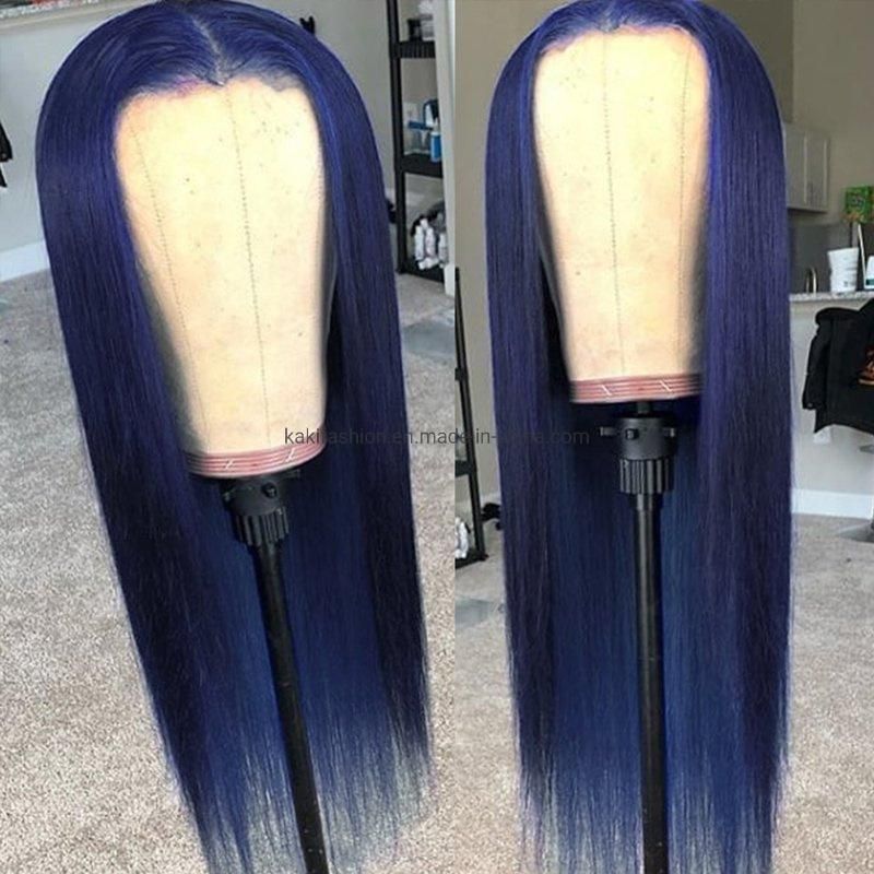 Cosplay Europe American Hot Selling Long Straight Dark Blue Synthetic Lace Frontal Wig