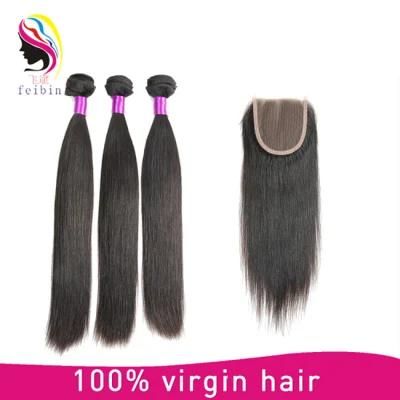 Unprocessed Remy Natural Back Brazilian Human Hair Bundles with Closures