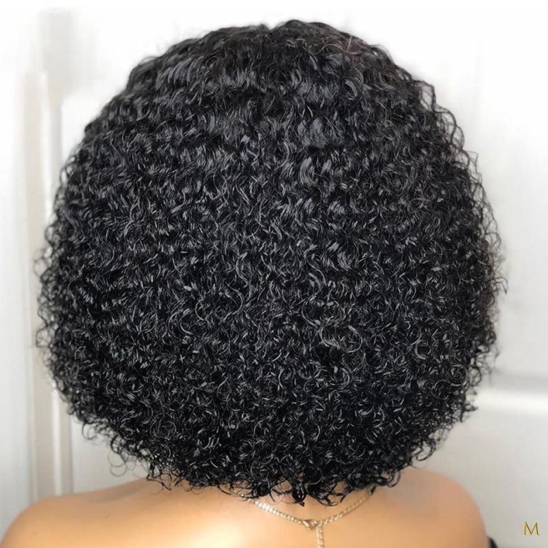 100% Brazilian Virgin Human Hair Short Afro Kinky Curly Bob Lace Front Wigs, 13X4 8 10 12 14 Inches Wavy Curly Bob Full Lace Wig