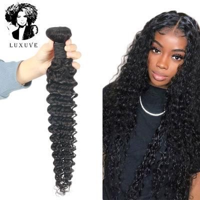Luxuve Cheuveux Naturel Humain Remy Hair Deep Wave Frontal and Bundles Red Loose Human for Crochet Unprocessed Brazillian