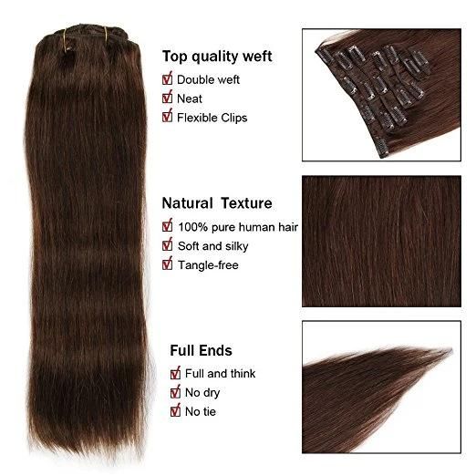 Wholesale Price Clip in Hair Extensions 8pieces 20clips for Full Head Set Clip in Human Hair (AV-CH100-18-2)