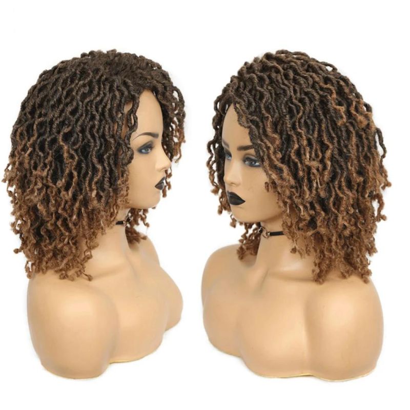 Short Soft Brown Synthetic Wigs Faux Loose Dreadlock Dreads Braiding Crochet Twist Fiber for Black Women Daily Hair Wig