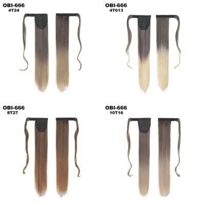 Silky Straight Gradient Color Synthetic Magic Paste Ponytail Hair Extension