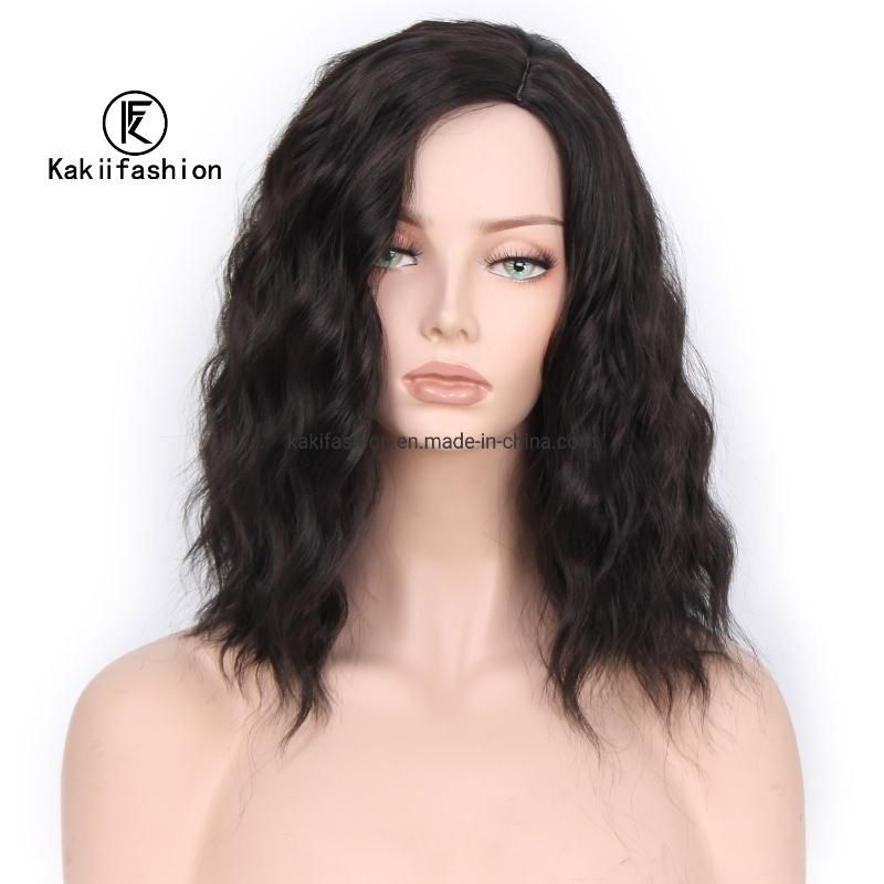 Kakiifashion Hair 14 Inch High Quality Vendor Cheap Water Wave Natural Black Bob for Black Women Synthetic Hair Wigs