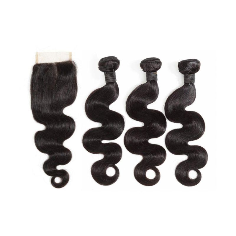 Factory Wholesale Human Hair Weaving Brazilian Hair Bundle with Lace Closure 180%