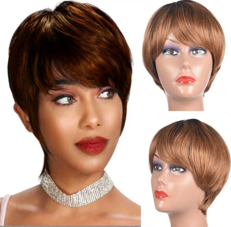 Short Human Hair Pixie Wigs Short Wigs for Lady 10A Brown Human Hair Wig Ombre Color 1b/30