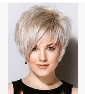 Free Shipping Short Curly White Silver Wig New Style Synthetic Wigs for Women