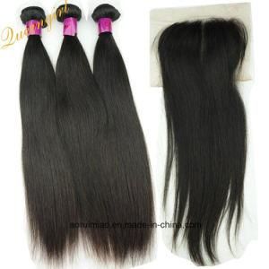 Unprocessed Natural Hair Bundle with Lace Top Closure Virgin Brazilian Straight Hair