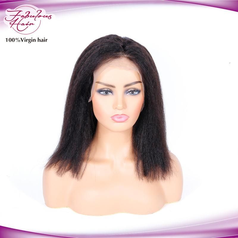 Brazilian Remy Human Hair Natural Kinky Straight Lace Bob Wigs